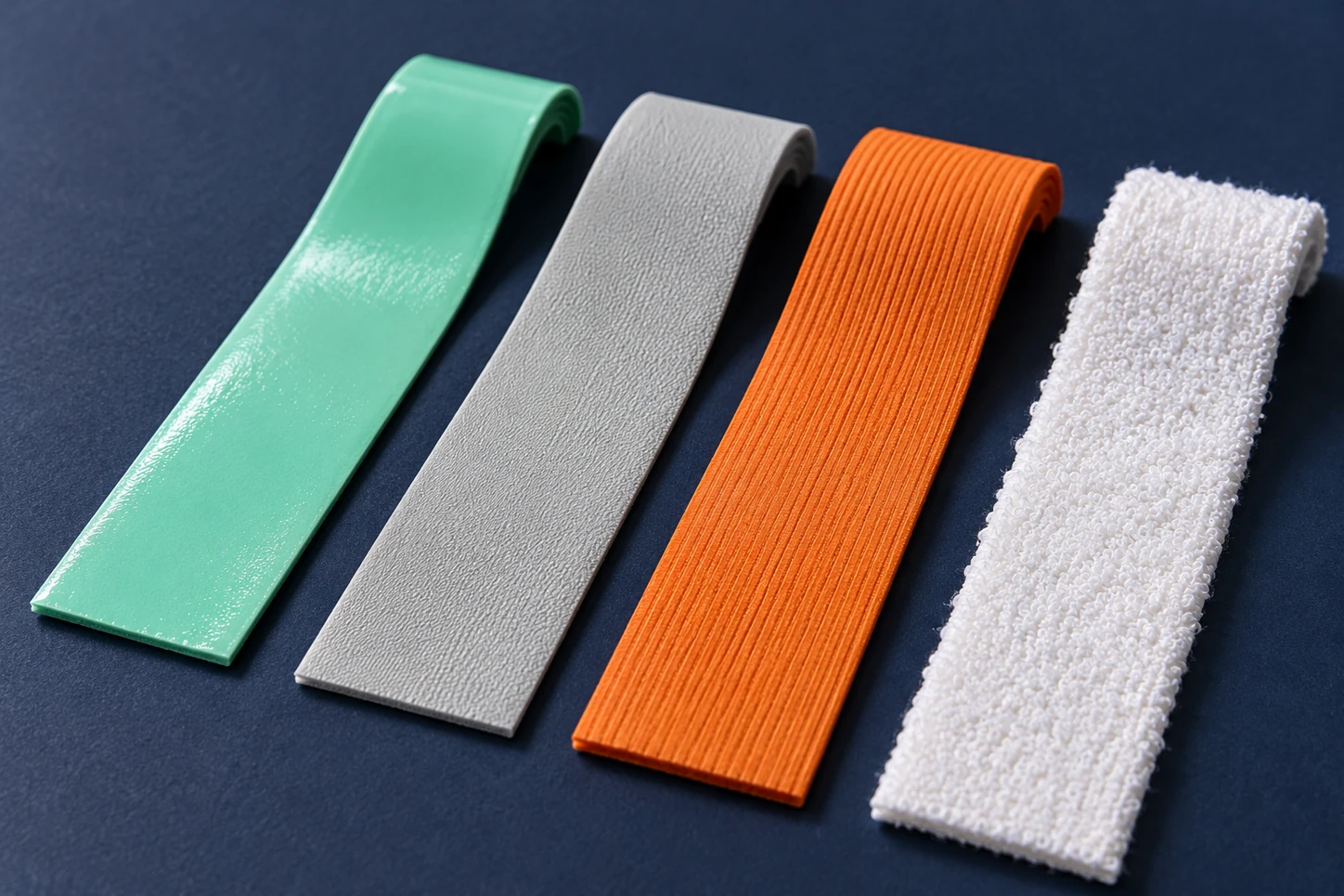 Mint, gray, orange and white towel grip material samples