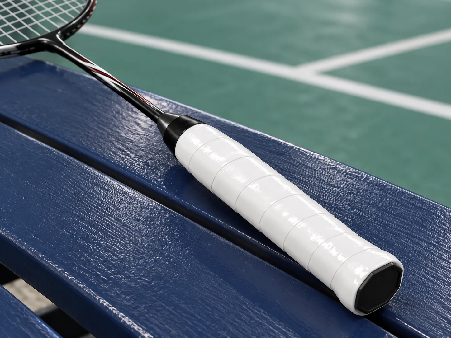 OG-WT01 white wet tacky overgrip installed on a badminton racket handle