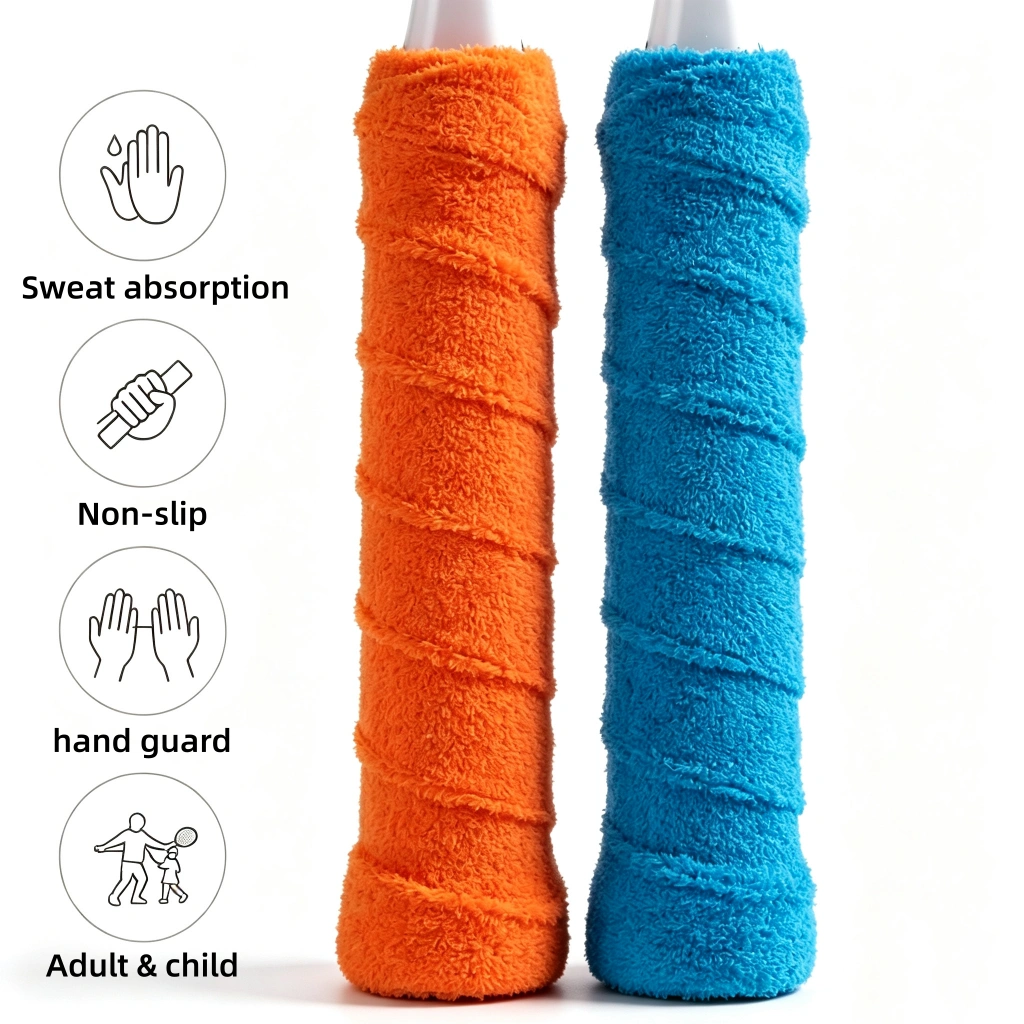 Performance cotton-poly towel grip wrap sample for badminton rackets, factory product photo