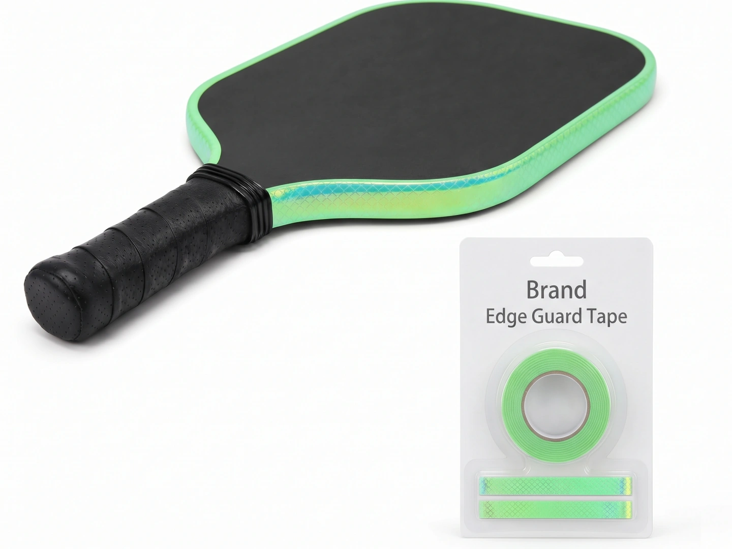 Macro view of PU edge guard tape texture applied on a pickleball paddle frame