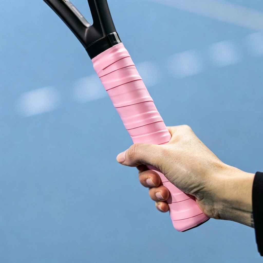 Tennis player gripping a racket during a long rally