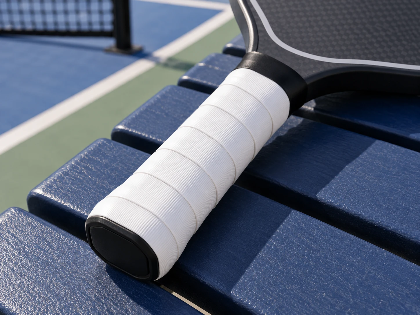 RG-MT01 white mild tacky replacement grip installed on a pickleball paddle handle