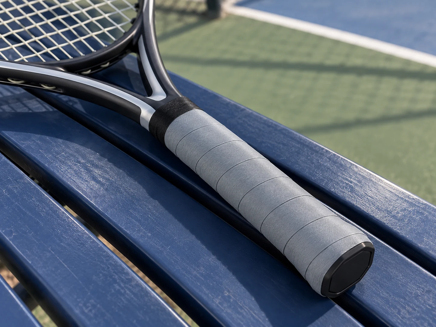 RG-P01 gray performance replacement grip installed on a tennis racket handle
