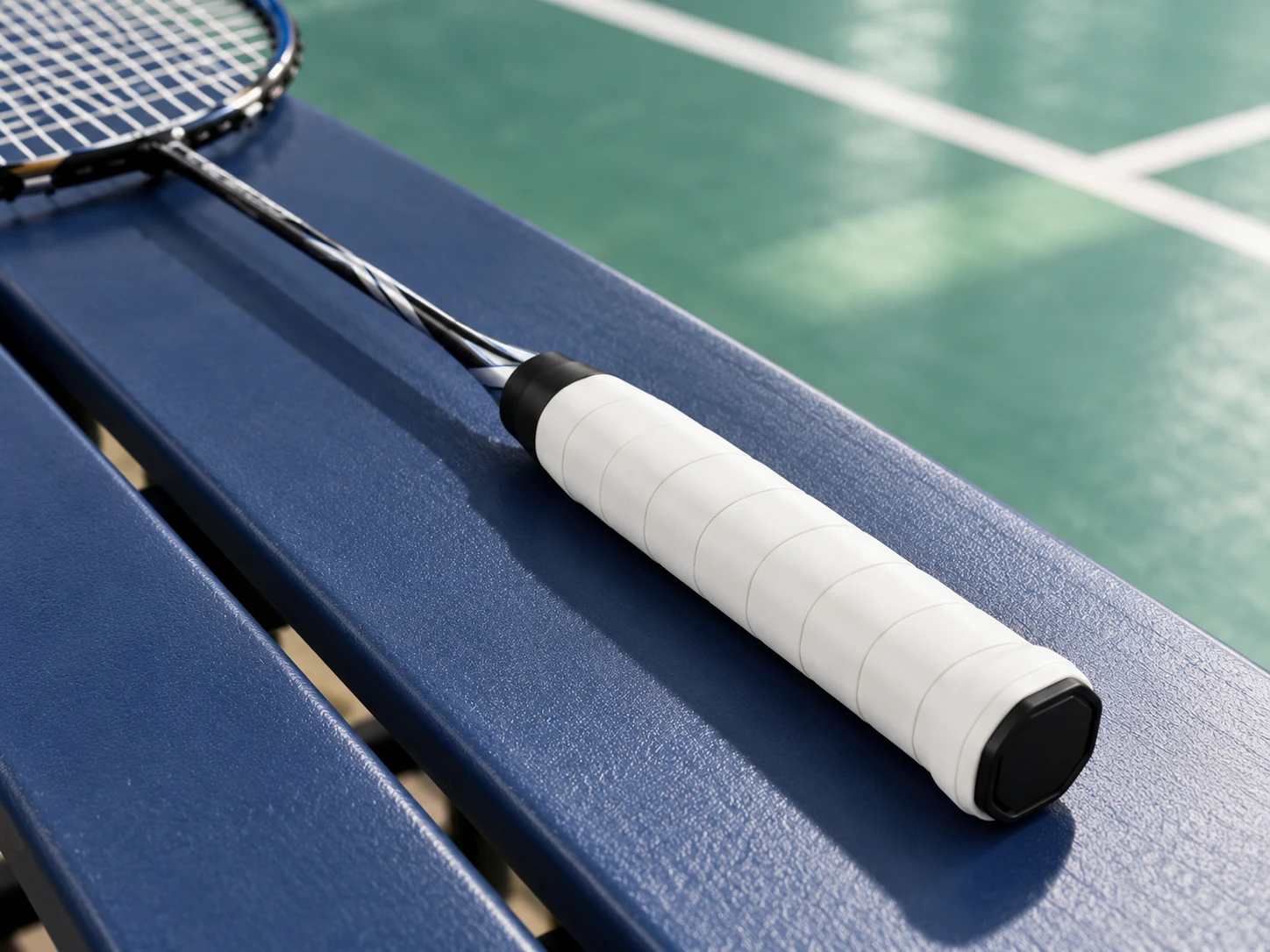 RG-S01 white soft replacement grip installed on a badminton racket handle