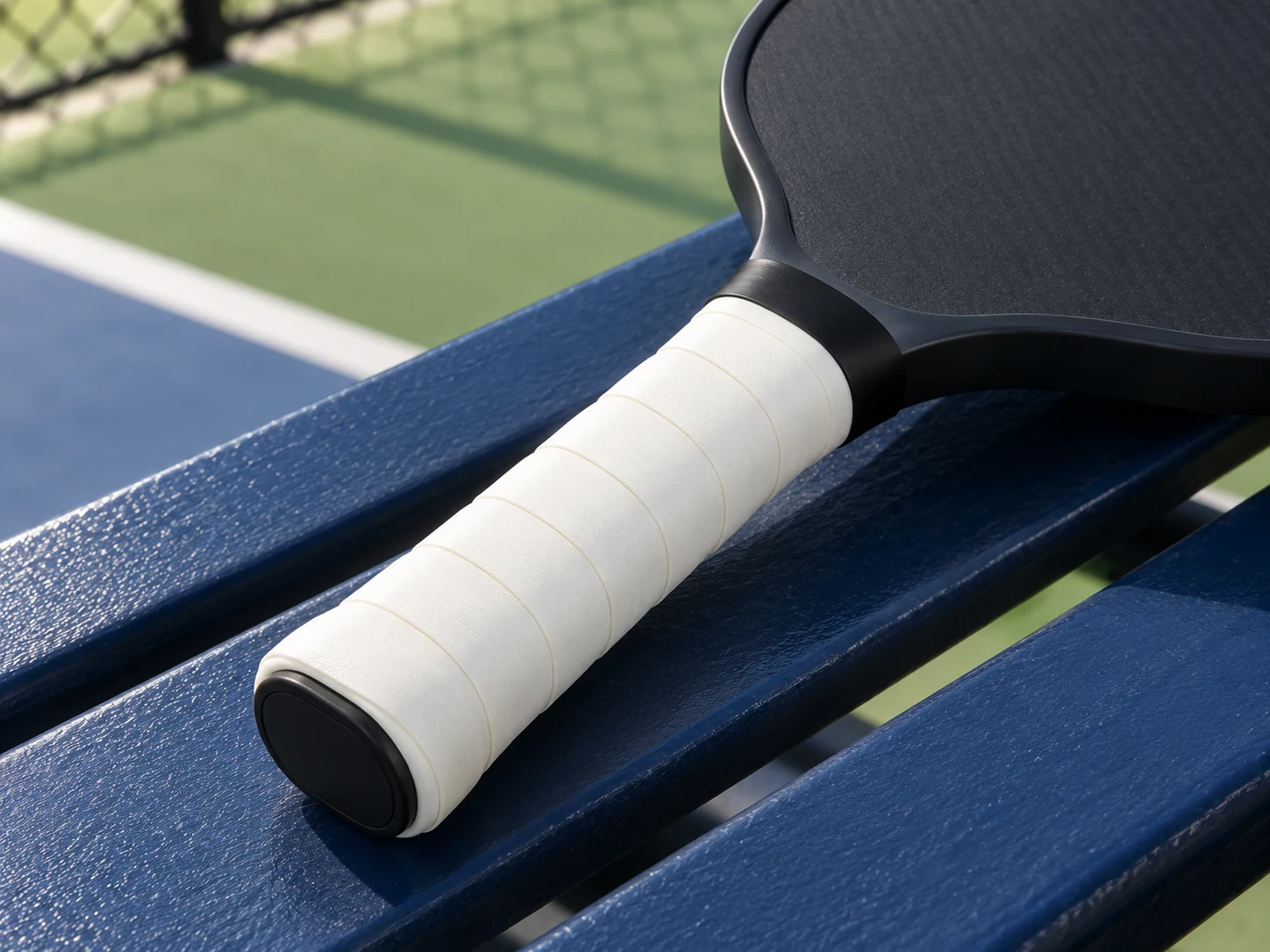 Grip di ricambio morbido bianco RG-S02 applicato al manico di una pala da pickleball