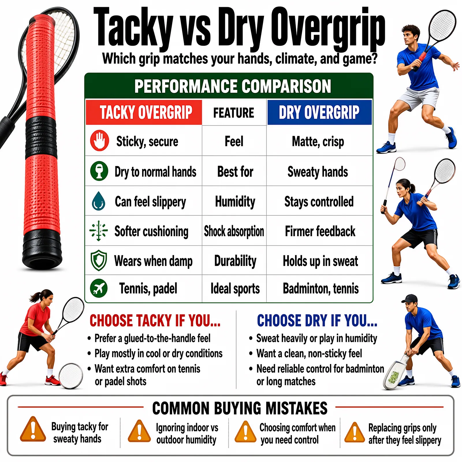 Tacky vs dry overgrip surface feel and performance comparison